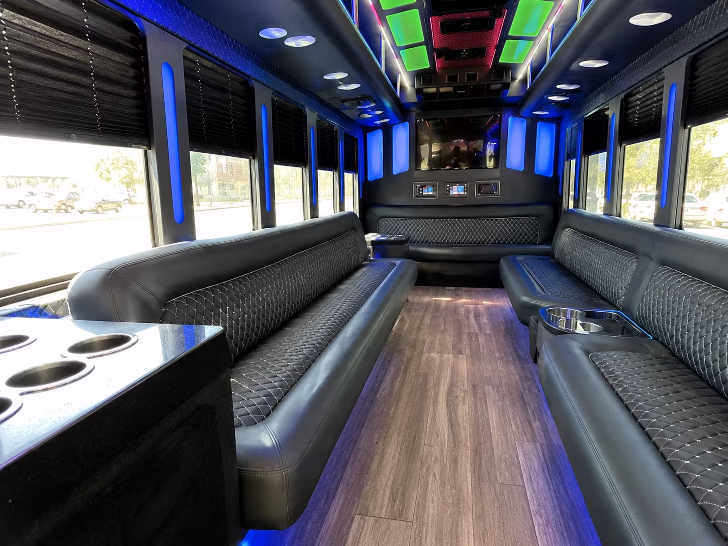 manchester 15 passenger party bus inside